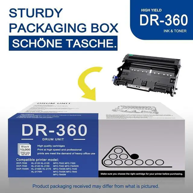Alt view image 5 of 6 - 1 Pack DR360 Black Drum Unit High Yield Compatible DR360 Replacement for Brother DCP-7030 DCP-7040 DCP-7045N HL-2120 HL-2125 HL-2140 HL-2150 HL-2150N HL-2170 HL-2170W MFC-7040 MFC-7320 Printer