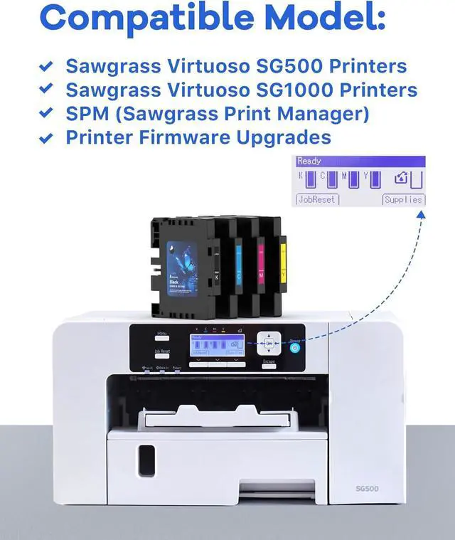 Alt view image 3 of 5 - Ennovor 3.8.0 Sublimation Ink Cartridge Compatible with Sawgrass Virtuoso SG500 SG1000 Printer | Latest Chip Technology | No Grid Lines Guaranteed(4 Pack, B/C/M/Y)
