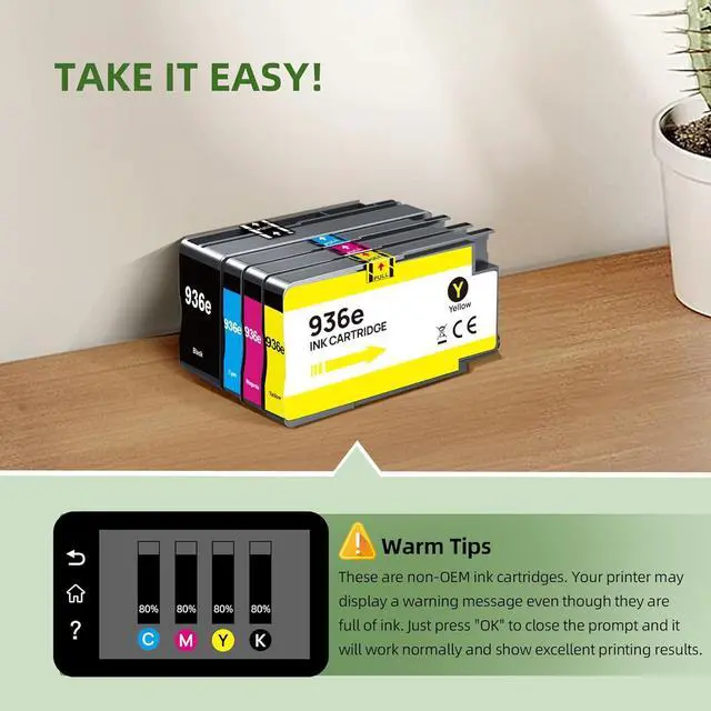 Alt view image 4 of 7 - 936XL Ink Cartridges Combo Pack with Chip High Yield Compatible for 936e 936 Ink Cartridge Work for OfficeJet Pro 9120e 9125e 9135e 9110b 9130b 9128e 9130b 9122e Wide Format 9730e (4-Pack BK/C/M/Y)