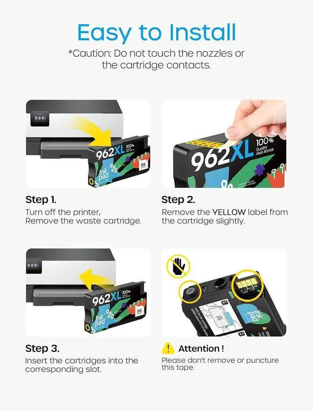 Alt view image 7 of 7 - 962XL Ink Cartridges Combo Pack Compatible for HP Ink 962XL 962 Black and Color Combo Pack Replacement for HP Officejet Pro 9010 9015 9016 9018 9020 9025 Printers, No e Series Printer (4 Pack)