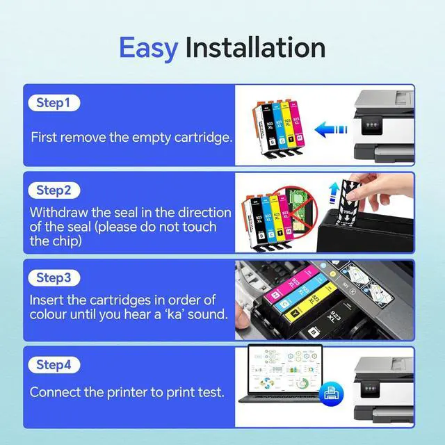 Alt view image 4 of 7 - Ennovor 923 Ink Cartridges Combo Pack with Chip Compatible with HP 923e 923xl Ink cartridges for HP OfficeJet Pro 8120/8123/8130/8133/8135/8138/8139 Printer a Set of (4 Pack BK/C/Y/M)