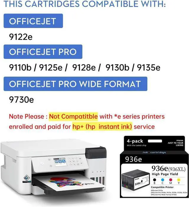 Alt view image 2 of 6 - Ennovor 936XL 936e Ink Cartridges Combo Pack Compatible for HP 936 Ink Cartridges Work with OfficeJet 9122e; OfficeJet Pro 9110b, 9125e, 9128e, 9130b, 9135e; OfficeJet Pro Wide Format 9730e (4 Pack)