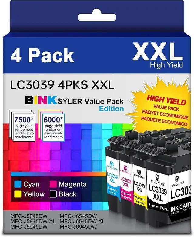 Main image of Ennovor LC3039 BK/C/M/Y XXL Ink Cartridges, Extra High Yield Compatible for Brother LC3037 LC3039XXL Work for MFC-J5945DW MFC-J5845DW MFC-J6545DW MFC-J6945DW Printer 4-Pack