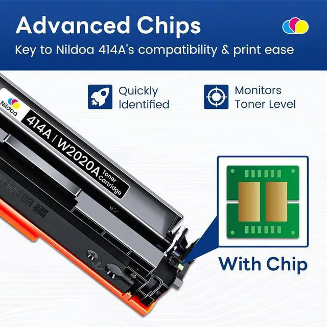 Alt view image 4 of 6 - Ennovor 414A Toner Cartridges 4 Pack with Chip Replacement for HP 414A Black Cyan Yellow Magenta Color Enterprise M455dn MFP M480f; Color Pro M454dn M454dw MFP M479fdn M479fdw Printer