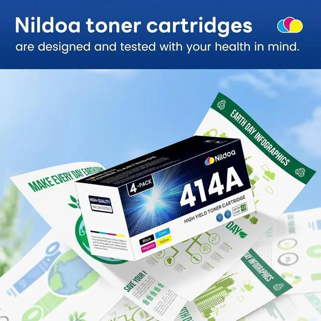 Alt view image 5 of 6 - Ennovor 414A Toner Cartridges 4 Pack with Chip Replacement for HP 414A Black Cyan Yellow Magenta Color Enterprise M455dn MFP M480f; Color Pro M454dn M454dw MFP M479fdn M479fdw Printer