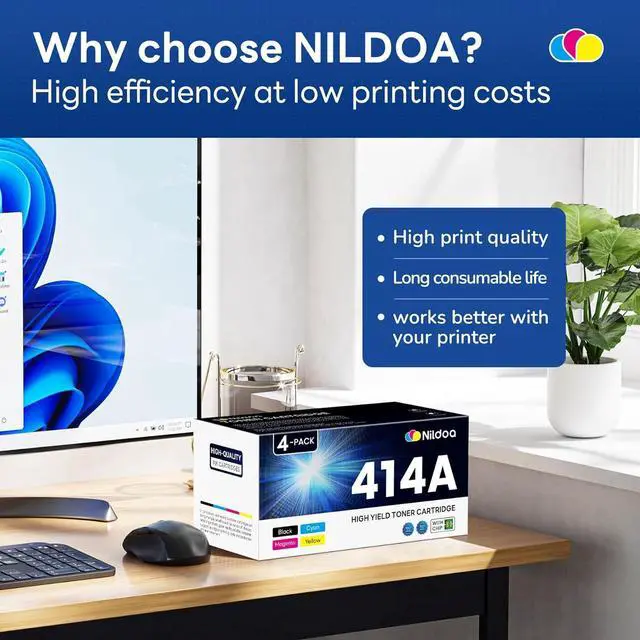 Alt view image 6 of 6 - Ennovor 414A Toner Cartridges 4 Pack with Chip Replacement for HP 414A Black Cyan Yellow Magenta Color Enterprise M455dn MFP M480f; Color Pro M454dn M454dw MFP M479fdn M479fdw Printer