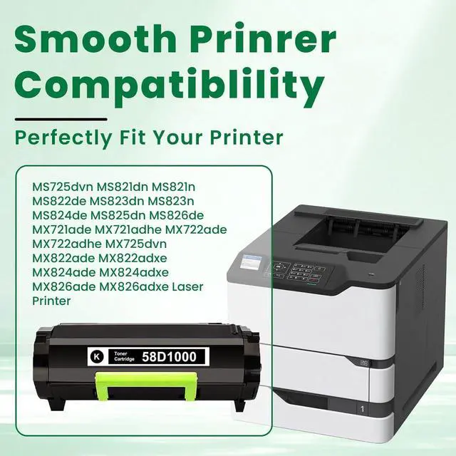 Alt view image 2 of 7 - Ennovor 58D1000 Toner Cartridge Black Replacement for Lexmark 58D1000 Toner Cartridge for MS725 MS821 MS822 MS823 MS824 MS825 MS826 MX721 MX722 MX725 MX822 MX824 MX826 Laser Printer [7,500 Pages]