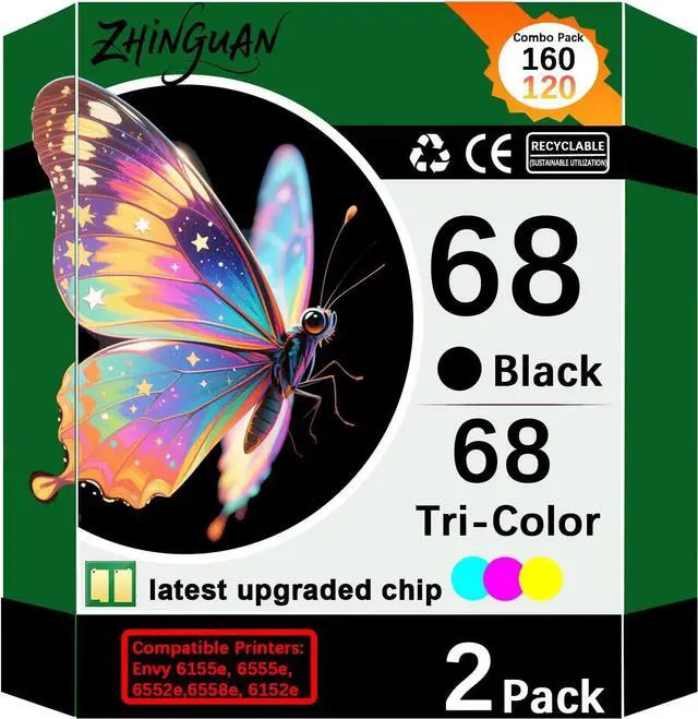 Main image of Ennovor 68 Ink Cartridges Replacement for 68 Ink Cartridges Black and Color Combo Pack Work for Envy 6155e, 6555e, 6552e, 6558e, 6152e,6552,6558,6152 e Printers (1 Black, 1 Tri-Color)