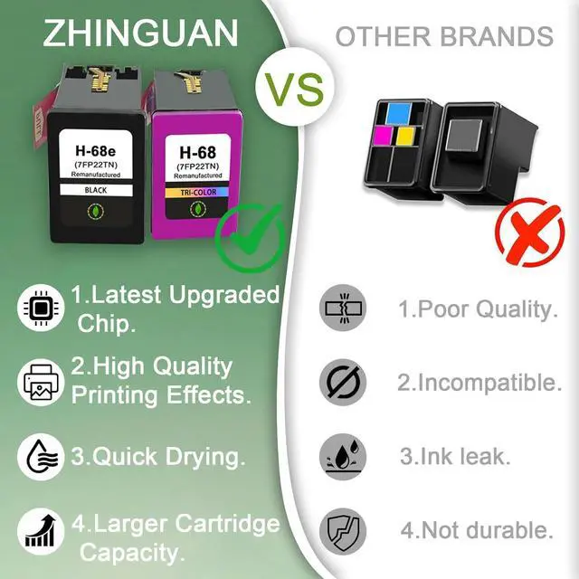 Alt view image 2 of 7 - Ennovor 68 Ink Cartridges Replacement for 68 Ink Cartridges Black and Color Combo Pack Work for Envy 6155e, 6555e, 6552e, 6558e, 6152e,6552,6558,6152 e Printers (1 Black, 1 Tri-Color)