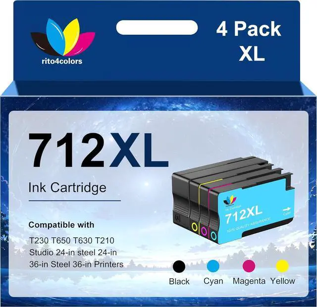 Main image of Ennovor 712 712XL Ink Cartridge Replacement for HP 712 712XL 712 XL Ink for DesignJet T650, T630, T230, T210 Studio Plotter Printer(4 Pack, Black, Cyan, Yellow, Magenta)