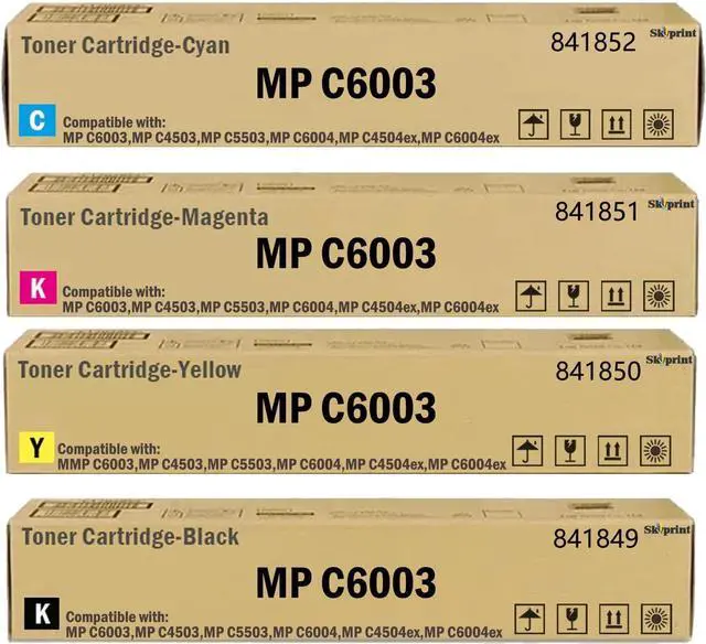 Main image of Ennovor MP C6003 Toner Cartridge Black Cyan Yellow Magenta Replacement for Ricoh Aficio Lanier Savin MP C6003 C4503 C5503 C6004 C4504ex C6004ex Series Printer.(4-Pack 841849 841851 841852 841850)