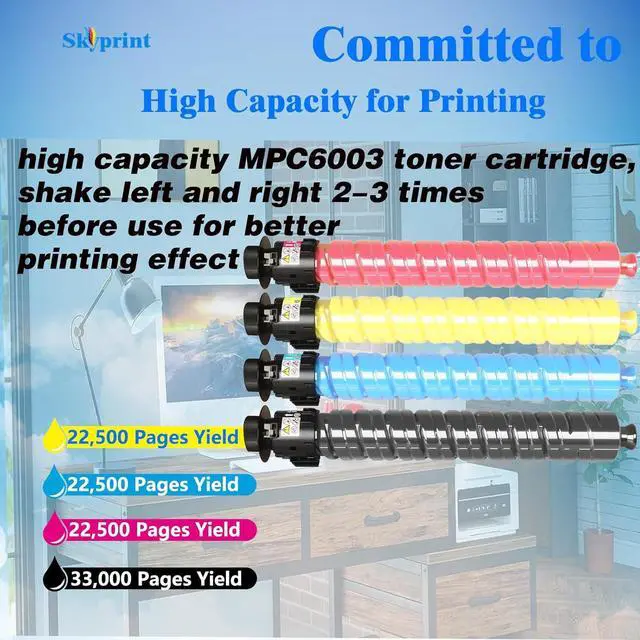 Alt view image 3 of 6 - Ennovor MP C6003 Toner Cartridge Black Cyan Yellow Magenta Replacement for Ricoh Aficio Lanier Savin MP C6003 C4503 C5503 C6004 C4504ex C6004ex Series Printer.(4-Pack 841849 841851 841852 841850)
