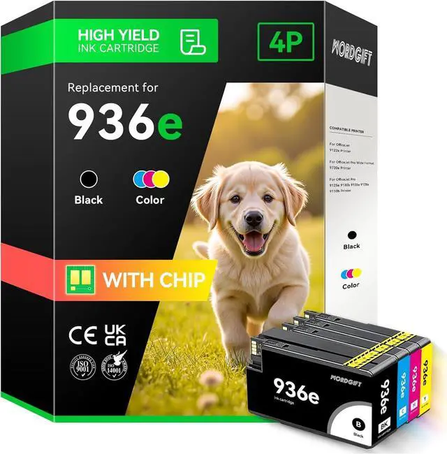 Main image of Ennovor 936e Ink Cartridges Replacement for HP 936XL HP 936 Combo Pack with Chip Compatible with HP OfficeJet Pro 9110 9120 9130 9720 9730 Printers (1 Black, 3 Color, 4-Pack)