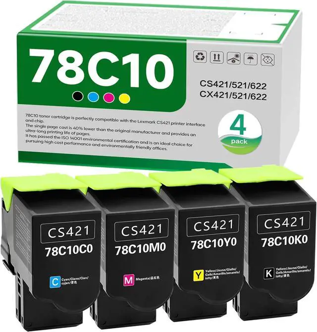 Main image of Ennovor 78C10K0 78C10C0 78C10M0 78C10Y0 High Yield Toner Cartridge Replacement for Lexmark CS421 CS521 CS622 CX522 CX421 CX622 CX625 CS622de CS521dn CS421dn CX421adn CX522ade Printer 4 Pack