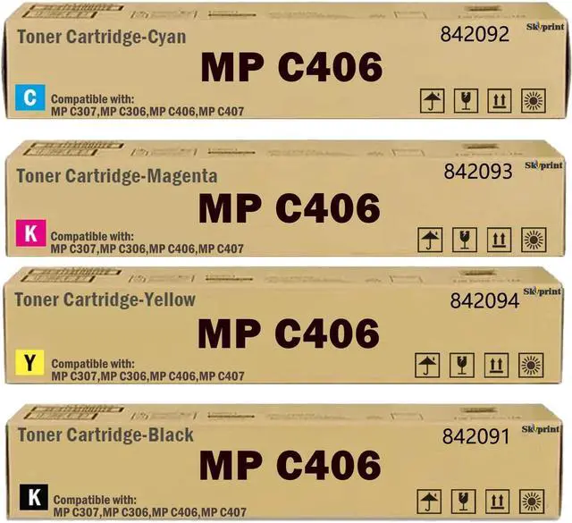 Main image of Ennovor MPC406 MPC306 Toner Cartridge Set Black Cyan Magenta Yellow Compatible with Ricoh MP C307 MP C306 MP C406 MP C407 Printer Cartridge 842091 842092 842093 842094