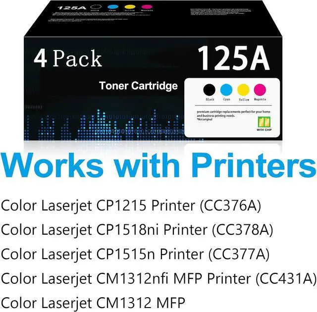 Alt view image 2 of 6 - Ennovor 125A Toner Cartridge High Yield 4-Pack (with Chip) Replacement for HP 125A CB540A CB541A CB542A CB543A Color CM1312nfi CM1312 MFP CP1215 CP1515n CP1518ni Printer | Black Cyan Yellow Magenta