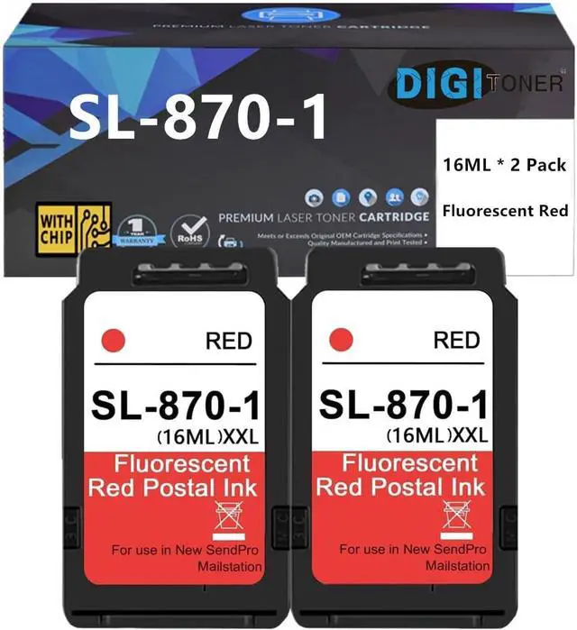 Main image of Ennovor SL-870-1 Fluorescent Red Ink Cartridge 16ML Replacement for Pitney Bowes SL870-1 Red Ink Cartridge for use in New SendPro Mailstation Postage Meter Printers (16ML * 2 Pack)