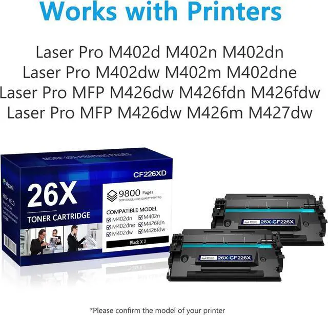 Alt view image 2 of 7 - Ennovor 26X Black Toner Cartridge High Yield 2-Pack 26X CF226X Toner Cartridge Replacement for HP Pro MFP M426dw M426fdw M426fdn M402dn M402n M402d M402dw Printer | CF226XD
