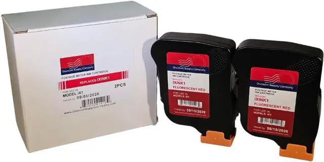 Alt view image 2 of 6 - Ennovor Two-Pack IXINK1 Compatible Fluorescent Ink Cartridge for Quadient iX-1 Mailing Machine, Fluorescent Red, 90 Day Warranty