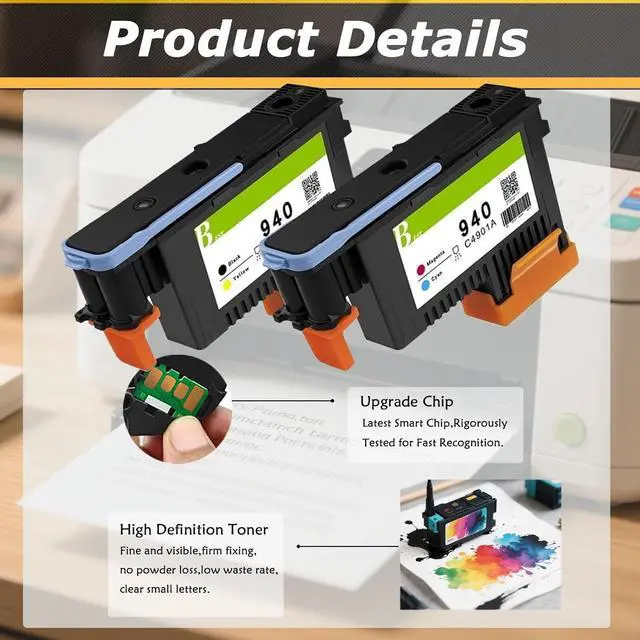 Alt view image 4 of 6 - Ennovor 940 C4900A C4901A Print Head, Compatible for HP OFFICEJET PRO8000 8500 8500A Printers  High Print Volume with Chip Combo Pack