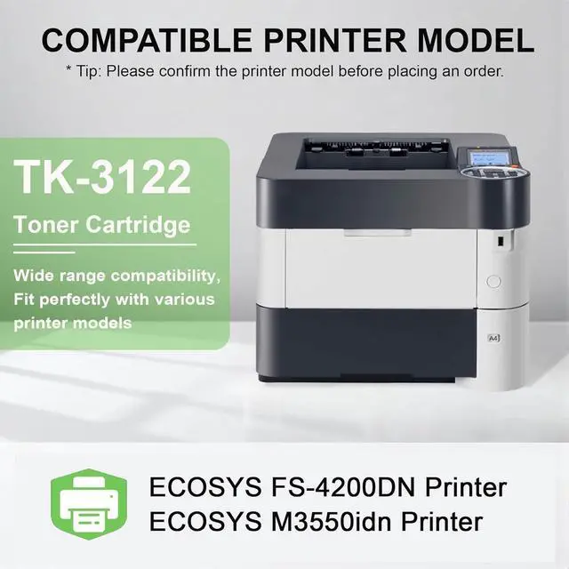 Alt view image 2 of 6 - Ennovor 2 Pack TK3122 Black Toner Cartridge: Compatible TK3122K TK-3122K Toner Replacement Toner Cartridge for Kyocera ECOSYS FS-4200DN M3550idn Printer, 21,500 Pages Each