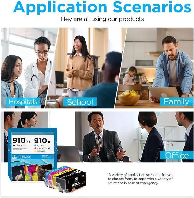 Alt view image 6 of 7 - Ennovor Compatible 910XXL 910 XL Ink Cartridges Replacement for HP 910xl Ink Cartridges Combo Pack Work for HP OfficeJet 8010 8015 8022 Pro 8025e 8020 8025 8028 8030 8035 Printer 4-Pack