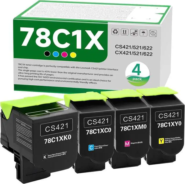 Main image of Ennovor 78C1XK0 78C1XC0 78C1XM0 78C1XY0 High Yield Toner Cartridge Replacement for Lexmark CS421 CS521 CS622 CX522 CX421 CX622 CX625 CS622de CS521dn CS421dn CX421adn CX522ade Printer 4 Pack