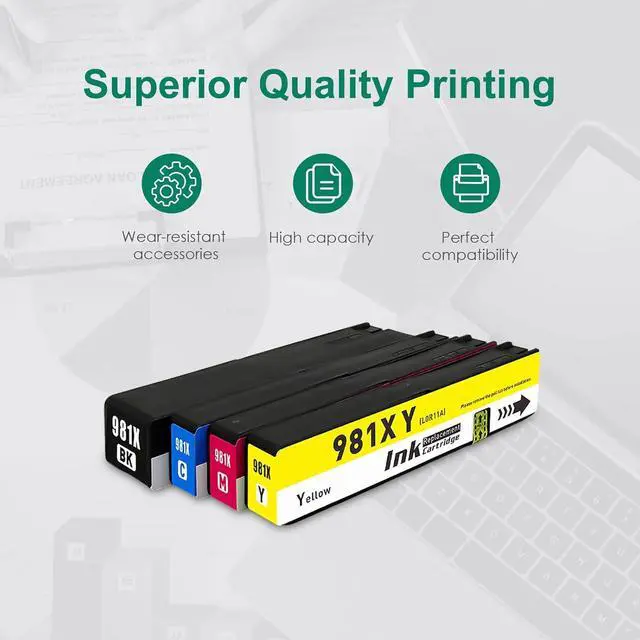 Alt view image 5 of 7 - Ennovor 981X 981 Ink Cartridge Replacement for L0R12A L0R09A L0R10A L0R11A Ink for PageWide Enterprise Color 556 556dn 556xh MFP 586 MFP 586z MFP 586dn MFP 586f Printer (4 Pack, BK C M Y)
