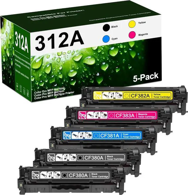 Main image of Ennovor 312A High Yield Toner Cartridge Set (5-Pack, Black/Cyan/Yellow/Magenta) - CF380A CF381A CF382A CF383A Toner Cartridge Replacement for HP Color Pro MFP M476dw M476dn M476nw Printer