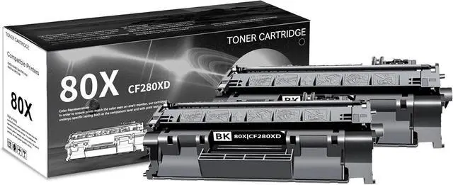 Main image of Ennovor 2 PK 80X|CF280XD Black Toner Cartridge 7,500 Pages High-Yield Compatible, 80X|CF280XD, Replacement for HP M401n M401dw M401dne M401dn M425dn Printer