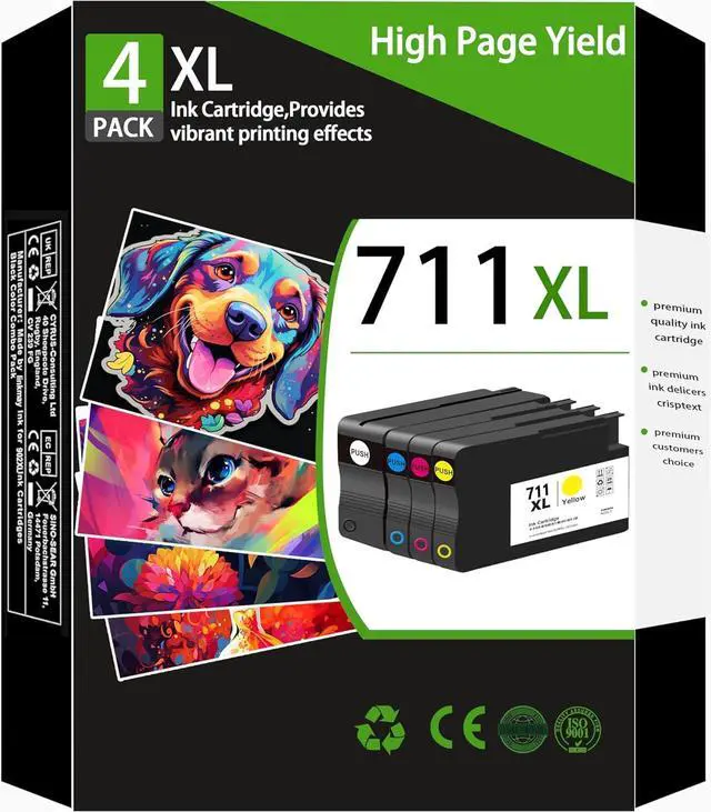 Main image of Ennovor 711XL Ink Cartridge Combo Pack Replacement for HP 711 Ink Cartridge (80-ml Black / 29-ml C/M/Y) Works with HP DesignJet T100 T120 T125 T130 T520 T525 T530 Printer (4-Pack)