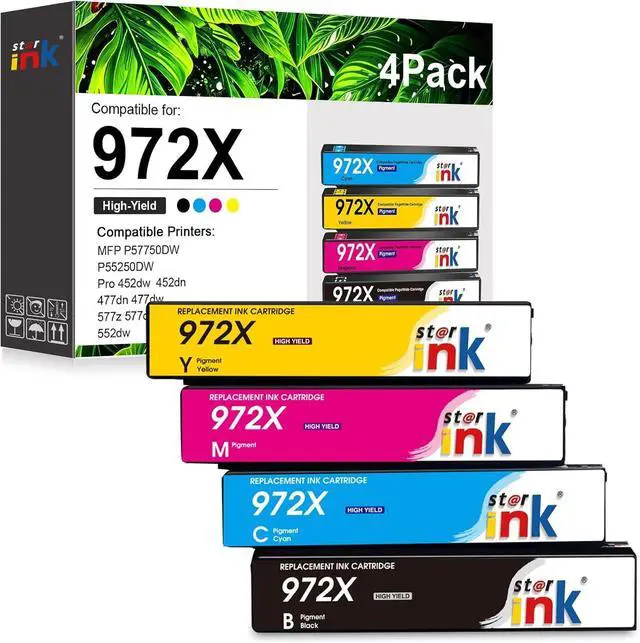 Main image of Ennovor 972X Ink Cartridges Compatible Replacement for HP 972A 972X Ink cartridgesWork with PageWide Pro MFP 477dw 577dw 452dw 552dw 477dn 452dn 577z 552dw P55250dw Printers (4-Pack,BK & C M Y)