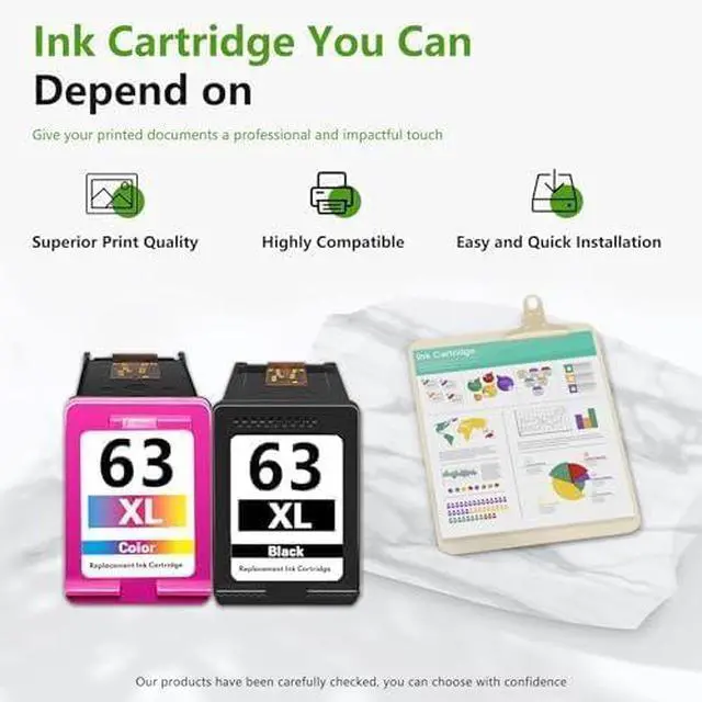 Alt view image 6 of 6 - Ennovor 63XL Ink Cartridges Replacement for HP Ink 63 63XL Compatible with OfficeJet 3830 4650 5255 5258 4655 4652 3833 Envy 4520 4512 DeskJet 1112 3630 Printer