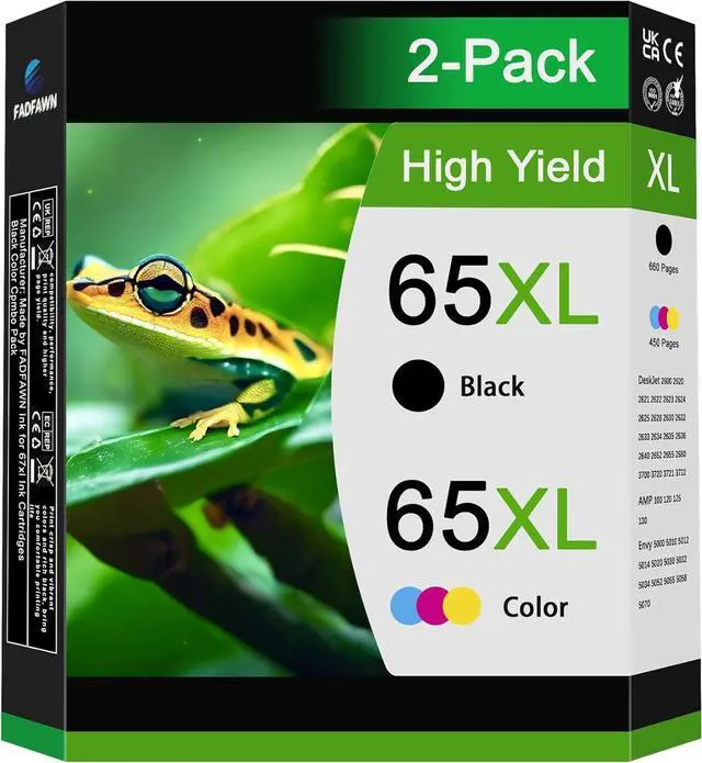 Main image of Ennovor 65XL 65 Ink Cartridges Black/Color Combo Pack (2-Pack) - Compatible for HP Printers High Yield - Replacement for HP Deskjet 3755 3700 3722 2600 2622 Envy 5055 5000 5070 5012