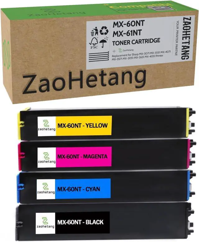 Main image of Ennovor MX-60NT MX-61NT Toner Cartridges Set(61NTBA 61NTCA 61NTMA 61NTYA) Compatible for Sharp MX-2651 MX-3051 MX-3071 MX-3551 MX-3571 MX-4051 MX-4071 Printer