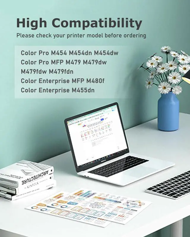 Alt view image 2 of 7 - Ennovor (with Chip) Remanufactured Replacement for HP 414A Toner Cartridges 4 Pack 414X 414 A W2020A W2021A W2022A W2023A High Yield for Color Laserjet Pro MFP M479fdw M455dn Printer(4-Pack)