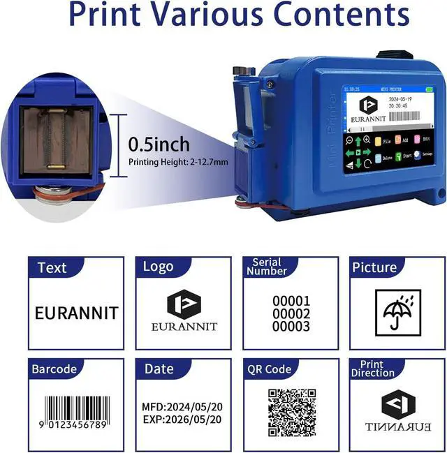 Alt view image 3 of 7 - Handheld Inkjet Printer E11, 0.5 inch Mini Handheld Printer with ER520 Quick-Dry Ink Cartridge, Portable Inkjet Printers for Text Date QR Barcode Batch Number Logo