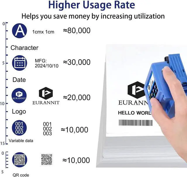 Alt view image 5 of 7 - Handheld Inkjet Printer E11, 0.5 inch Mini Handheld Printer with ER520 Quick-Dry Ink Cartridge, Portable Inkjet Printers for Text Date QR Barcode Batch Number Logo