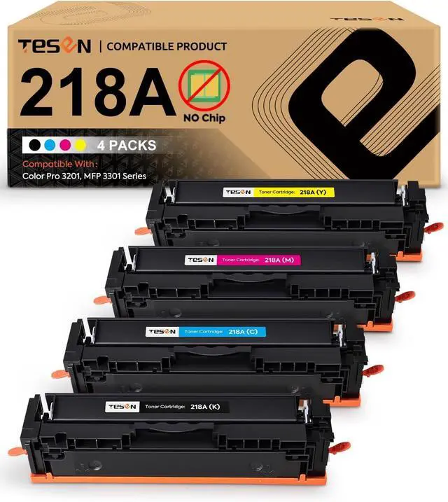 Main image of Ennovor 218A Toner Cartridges 4 Pack (NO CHIP) Compatible Replacement for HP 218A 218X W2180A W2181A W2182A W2183A Works with HP Color Pro 3201 MFP 3301 Series 3201dw MFP 3301fdw 3301sdw Printer