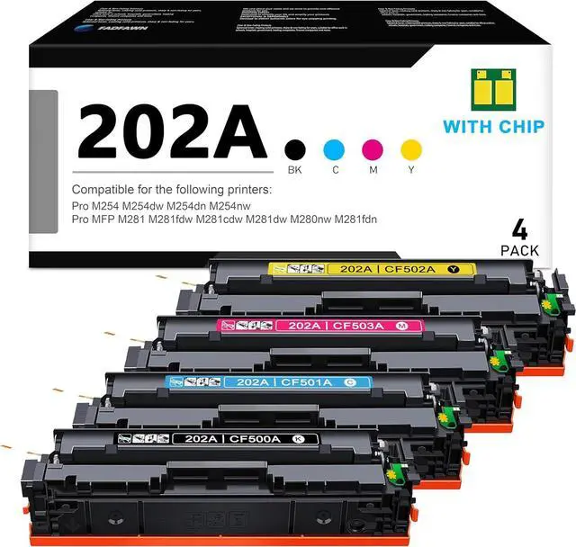Main image of Ennovor 202A Toner Cartridges 4 Pack(BK/C/M/Y): Compatible CF500A CF501A CF502A CF503A Toner Replacement for HP 202A for Pro MFP M281fdw M281cdw M281dw M281fdn M280nw Pro M254dw M254dn M254nw Printer