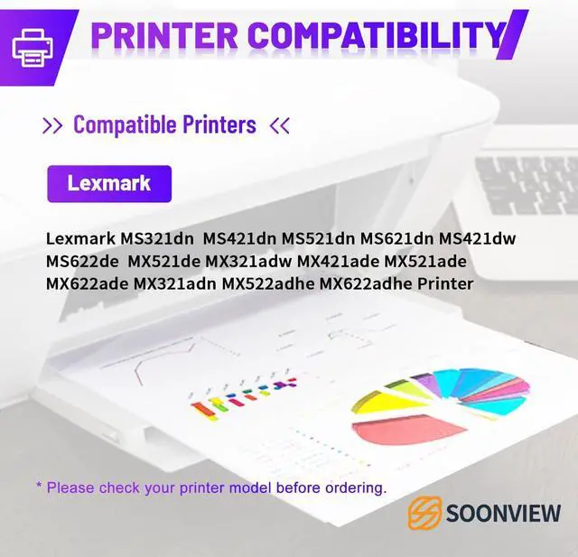 Alt view image 3 of 7 - Ennovor 56F1000 Black Toner Cartridge Compatible for Lexmark MS321MS421MS521MS621MS622MX321MX421MX521MX622MX522 Printers6,000 Pages 1-Pack