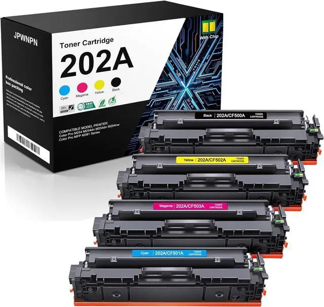 Main image of Ennovor 202A Toner Cartridges 4-Pack (C/M/Y/K) with Chip - Compatible 202A 202X Toner Cartridges Replacement for HP Color Laser Pro MFP M281fdw M281cdw M281fdn M254dw M254dn Printer