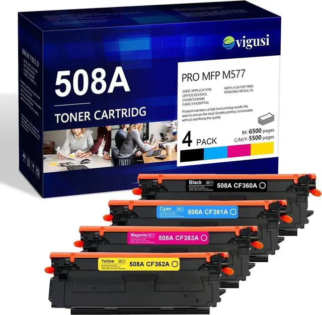 Main image of Ennovor 508A Toner Cartridge Set Raplacement for HP 508A 508X CF360A CF361A CF362A CF363A Toner Cartridges Work for Enterprise M533 M553N M553X M553dn M552 MFP M577 Printer (4-Pack, 1BK/1C/1M/1Y)