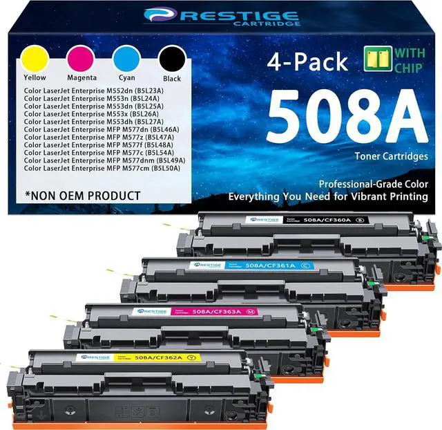 Main image of Ennovor 508A (4-Pack) High-Yield Toner Cartridge Compatible for HP 508A CF360A CF361A CF362A CF363A Color Laserjet M553 M552 MFP M577 Series Printers (B/C/M/Y)