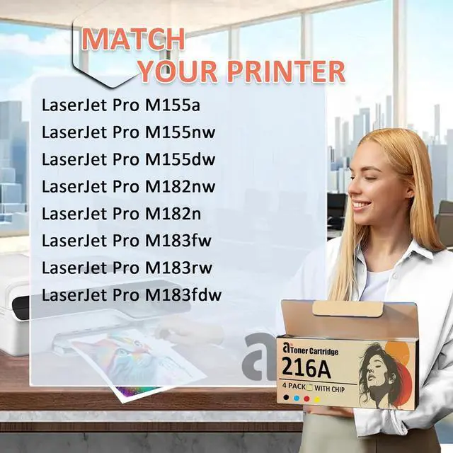 Alt view image 2 of 7 - Ennovor 216A Toner Cartridges Replacement for HP 216A W2410A W2411A W2413A W2412A Toner Cartridge Compatible for HP Laserjet Pro M155a M155nw M155dw M182nw M182n Printers, 4 Pack(KCMY)
