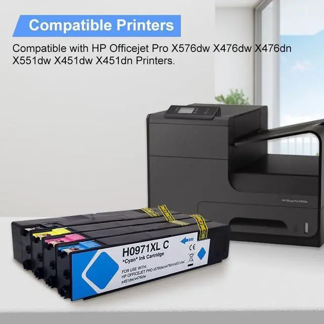 Alt view image 2 of 5 - Ennovor 970XL 971XL Ink Cartridge Replacement for HP 970 971 Ink Cartridges for HP Officejet Pro X451dw X451dn X476dw X476dn X576dw X551dw Printers 4Pack(1Black,1Cyan,1Magenta,1Yellow)