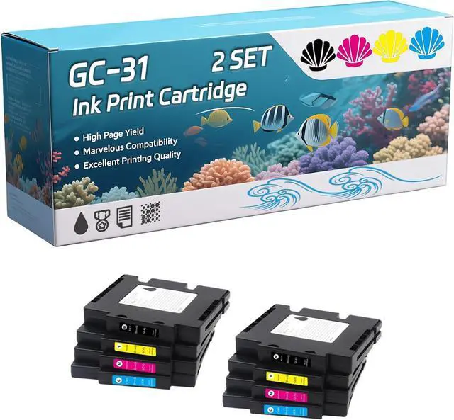 Main image of Ennovor GC-31 Ink Print Cartridge Compatible for Ricoh Aficio GX e3300N e3350N e5550N e7700N Printers, Capacity 2920 Pages, with Chip, Stable Output (2 Set)