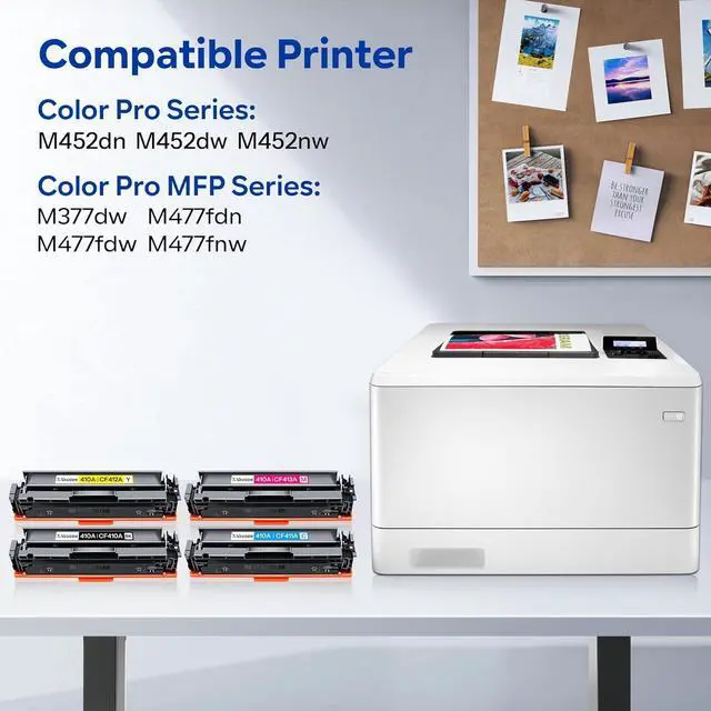 Alt view image 2 of 5 - Ennovor 410A Toner Cartridge 4 Pack Replacement for HP 410A CF410A CF411A CF412A CF413A Compatible for Color Pro MFP M477fnw M477fdw M477fdn M452dn M452dw M452nw Printer Ink (1BK/1C/1M/1Y)