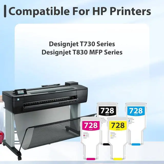 Alt view image 2 of 6 - Ennovor 728 Ink Cartridges (300-ml, Matte Black/Cyan/Magenta/Yellow) F9J68A F9K17A F9K16A F9K15A Replacement for HP DesignJet T830 MFP & T730 Large Format Plotter Printers (4-Pack)