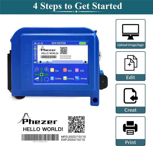 Alt view image 3 of 7 - Ennovor Upgraded 25.4mm/1 inch Mini Inkjet Printer for All Materials PC11-1, 25 Languages, with Ink Cartridge, Smart Pocket Marking Device for Date Time Barcode Logo Qrcode Batch Number Image Icons